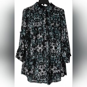 INC International Concepts Sheer Black & Teal Top Size 3X. Excellent Condition.